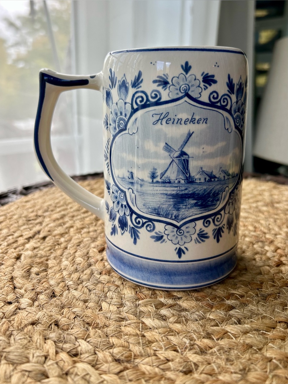 Vintage Delfts Handwork Holland Heineken Delft Blue Beer Stein Mug Windmill